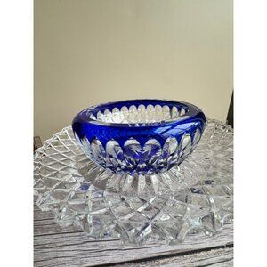 Cut-to-Clear Cobalt Blue Crystal Bowl with Starburst Base